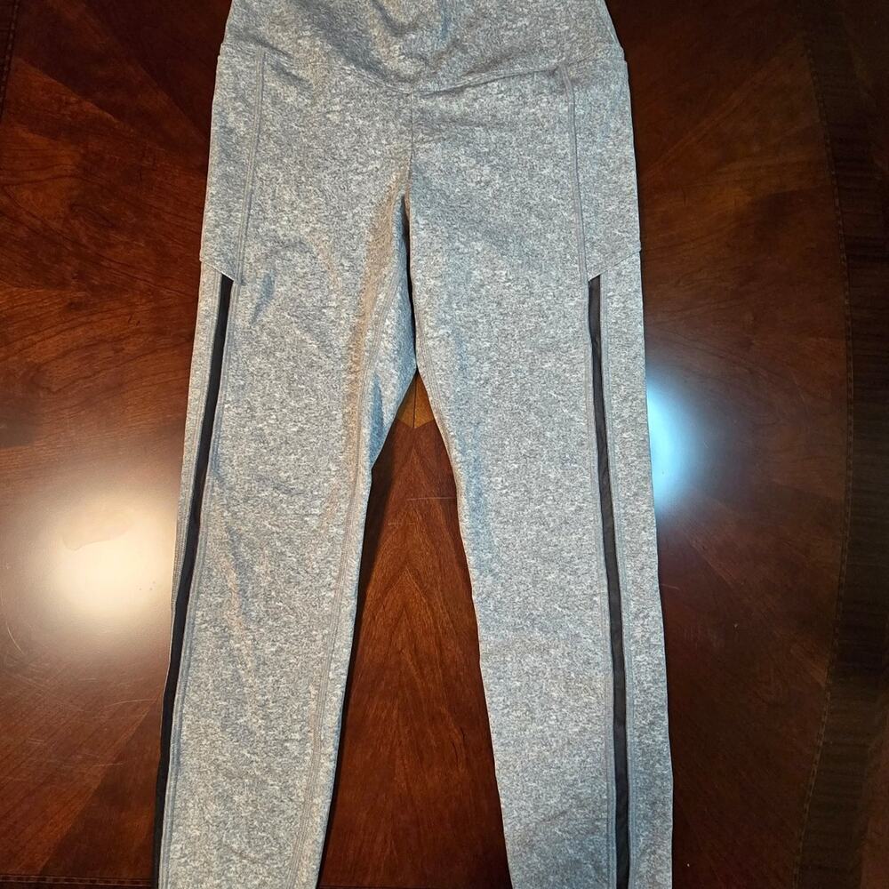 PINK Active Women's Heather Grey Athletic Leggings with Black Side mesh size med